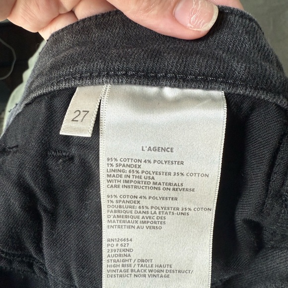 NWOT L’Agence Audrina Mid High Waist Jeans Ripped Knee Straight Leg Black Grey - Picture 4 of 7